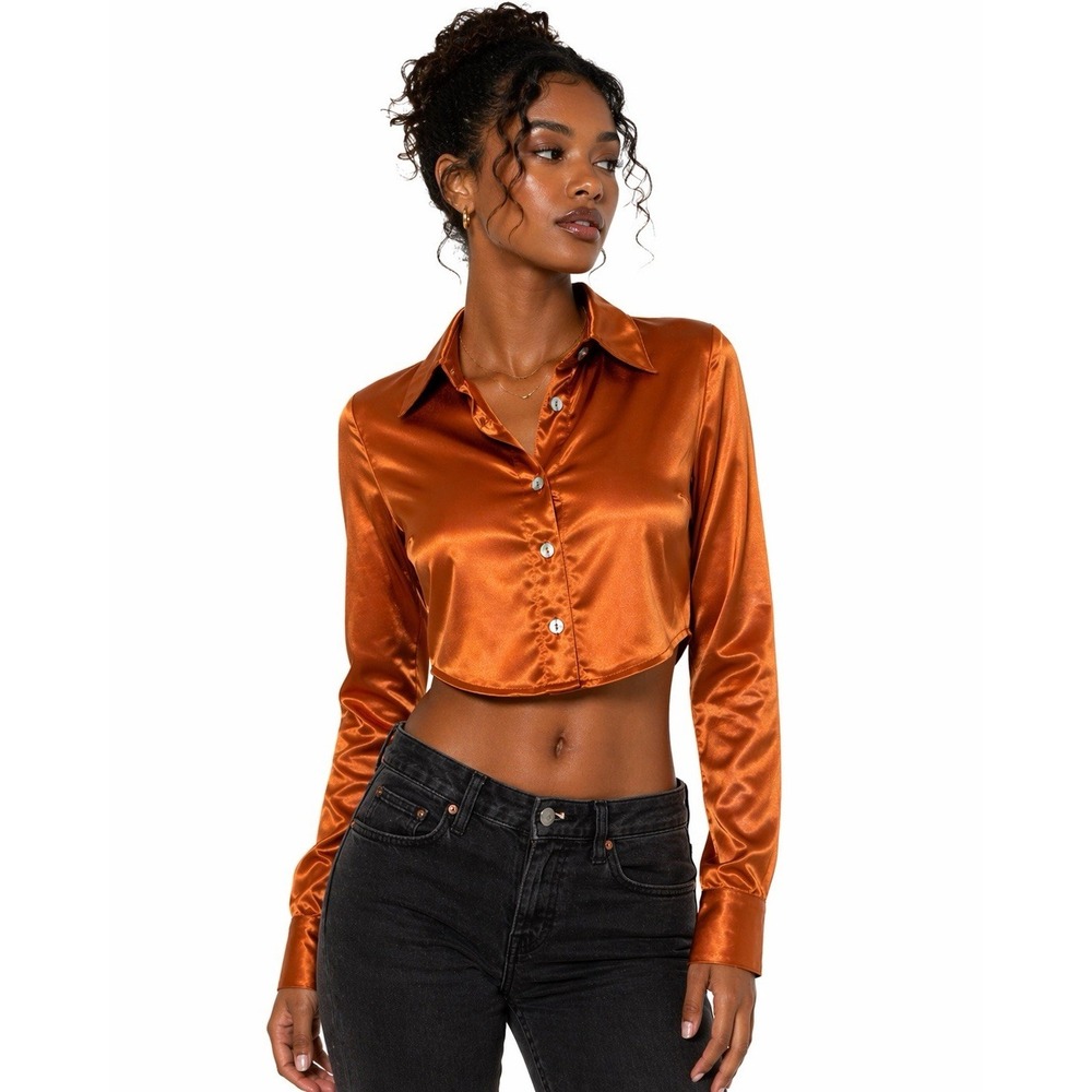 Laina Rauma Cropped Satin Shirt S Y2K Style Designer Clubwear USA Chic